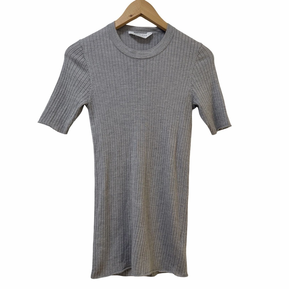Everlane Womens Wool Rib Short Sleeve Sweater Tee Size M Gray Capsule Clean Girl